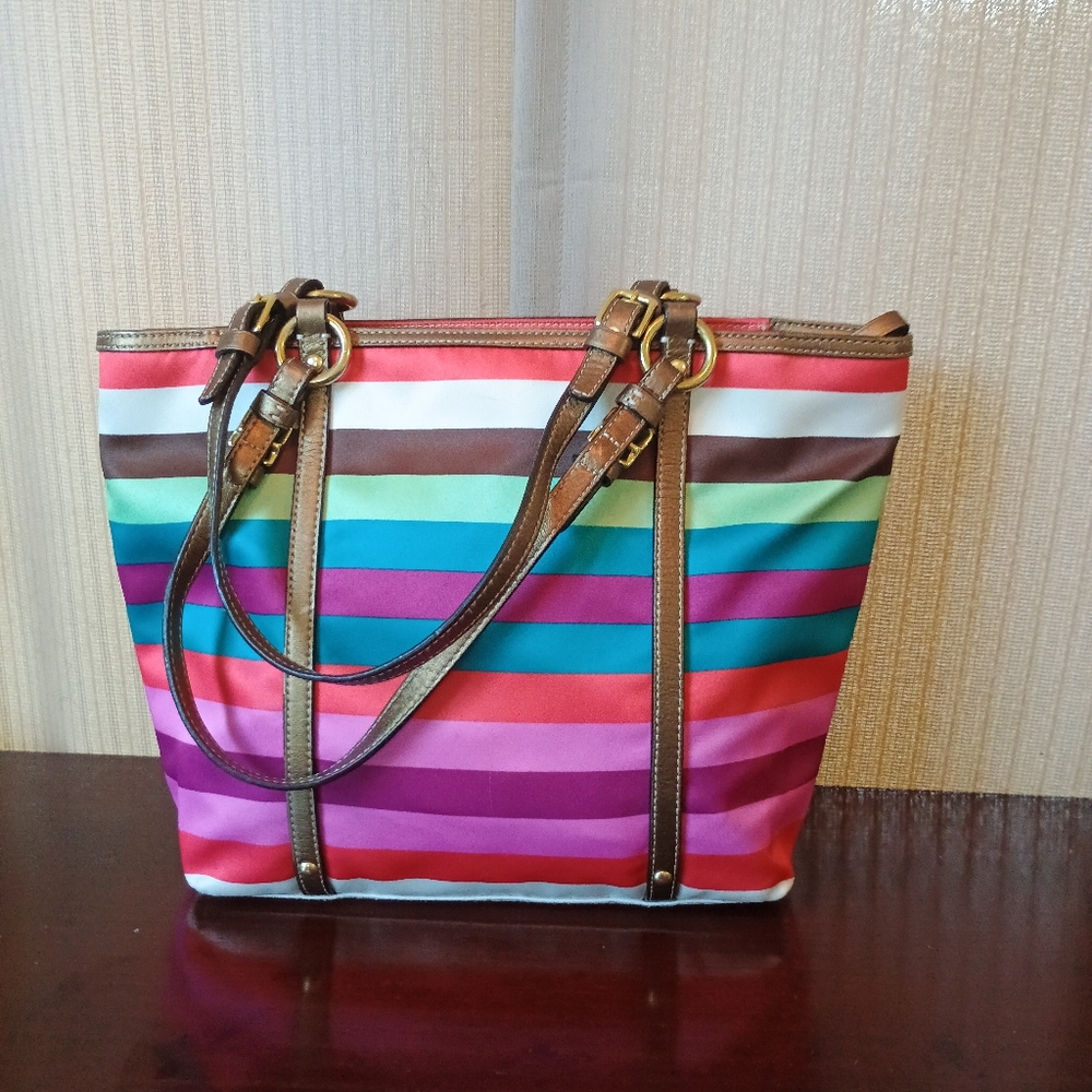 Coach Legacy Stripe Sateen Tote - Picture 2 of 9